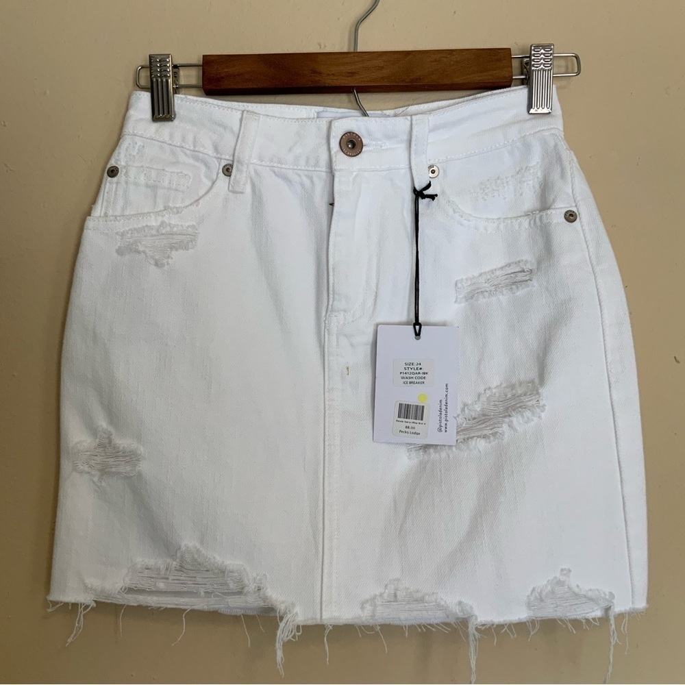 NWT Pistola white distressed denim mini skirt